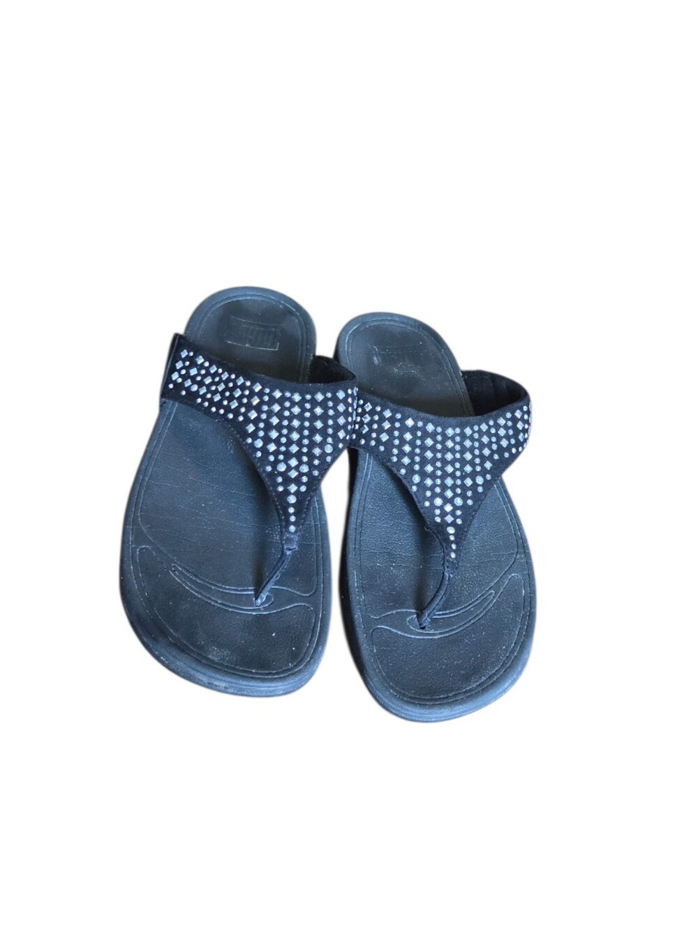 FitFlop Black Rhinestone Thong Sandals Comfort Flip Flops Women’s Slip On Size 8